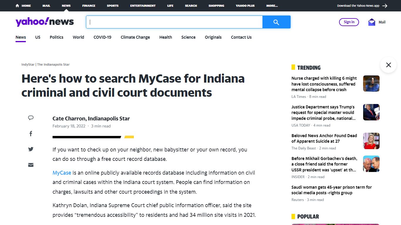 Here's how to search MyCase for Indiana criminal and civil court documents